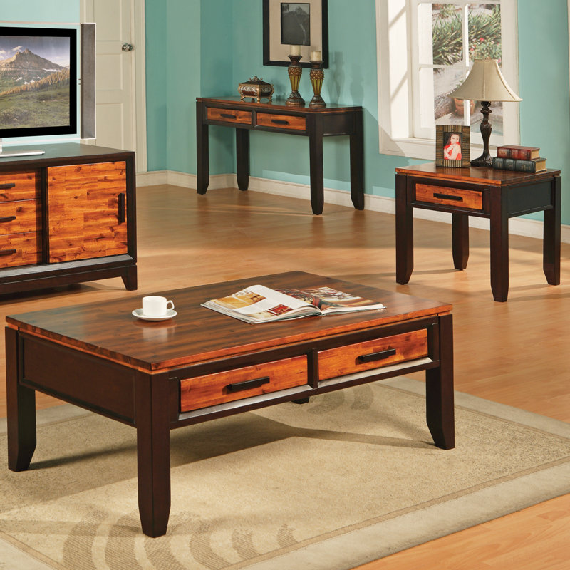 Millwood Pines Hidalgo 3 Piece Solid Wood Top Living Room Table Set